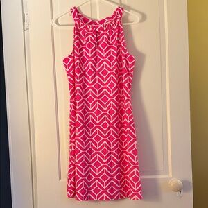 Jude Connally Hot Pink and White Geometric Halter Shift Dress Sz M